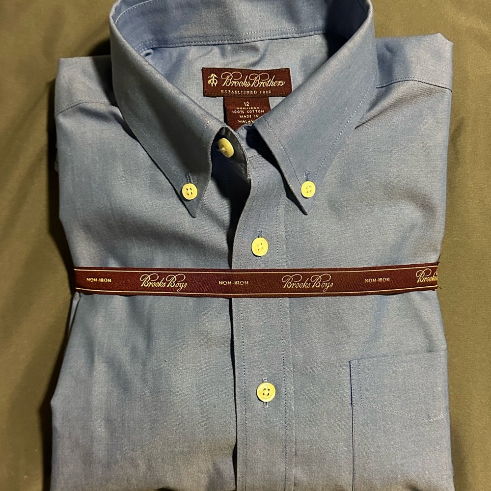 Brooks Brothers Brooks Boys blue button down collar non iron dress shirt